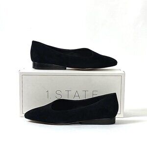 New 1. State Bennie Black Kid Suede Leather Asymmetrical Flat, Sizes 5.5 & 7
